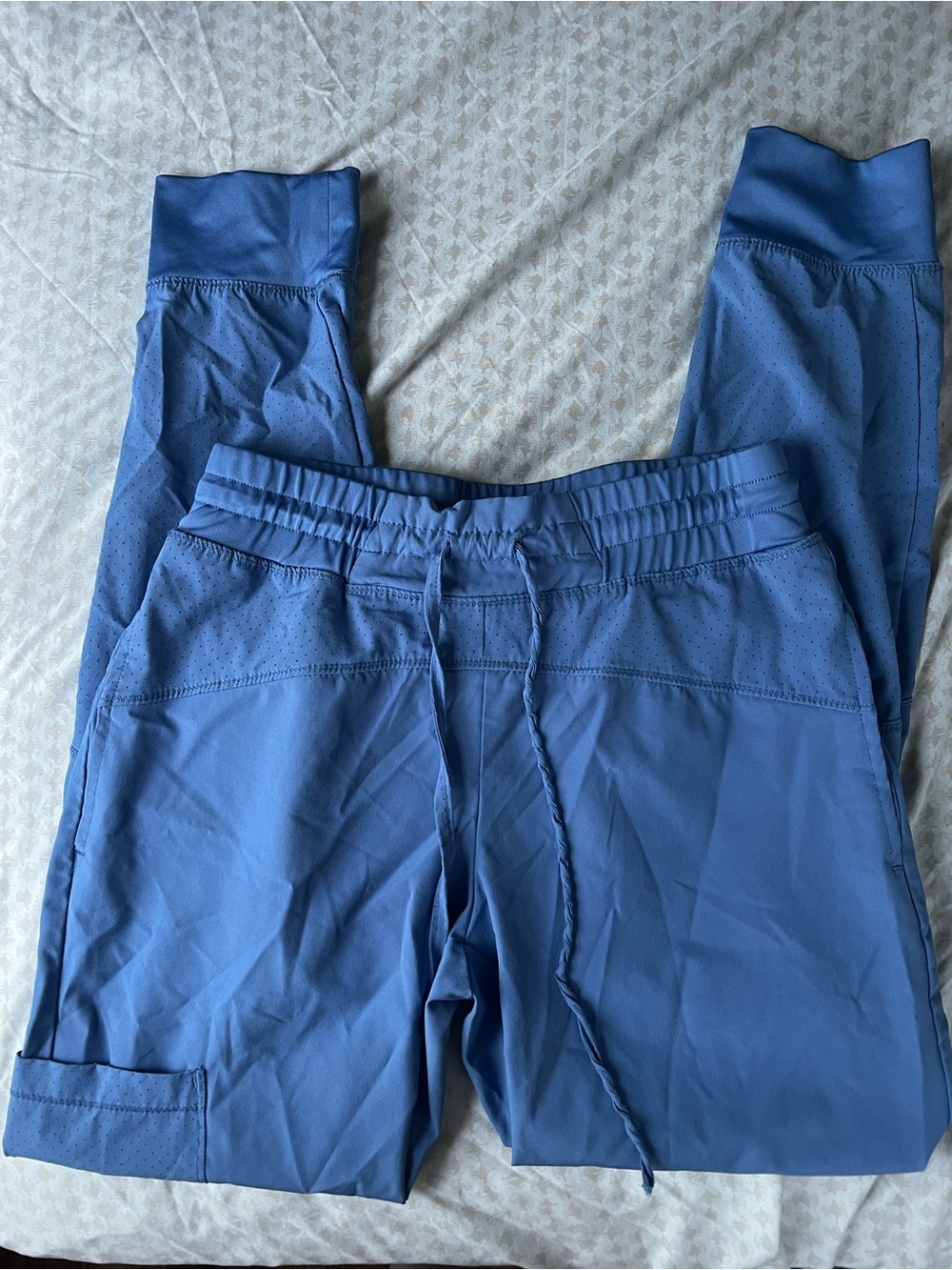 Women's Perforated Blue Pull-On Jogger Pants with Drawcord
